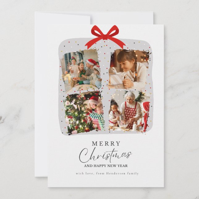 White and Grey Family Christmas  Photo Card Julkort (Framsida)