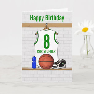 White and Grönt Basketball Jersey Birthday Kort