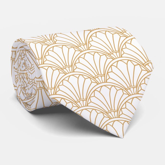 White and Guld Art Deco Fläkt Flower Motif Slips (Rullad)