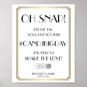 White and Guld Art Deco Gatsby Hashtag Sign 8x10 Poster