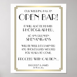 White and Guld Art Deco Gatsby Open Pub Sign 8x10 Poster