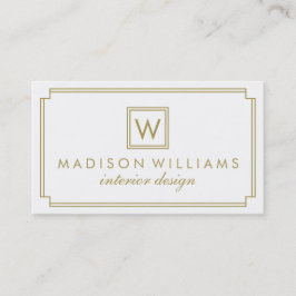 White and Guld Art Deco Monogram Visitkort