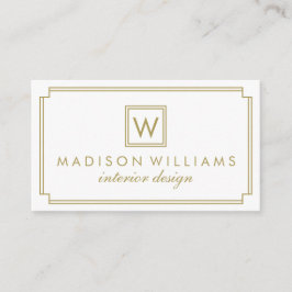 White and Guld Art Deco Monogram Visitkort