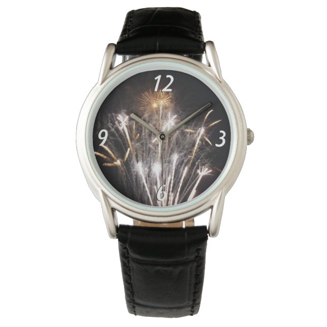 White and Guld Fireworks I Patriotic Firande Armbandsur (Framsida)