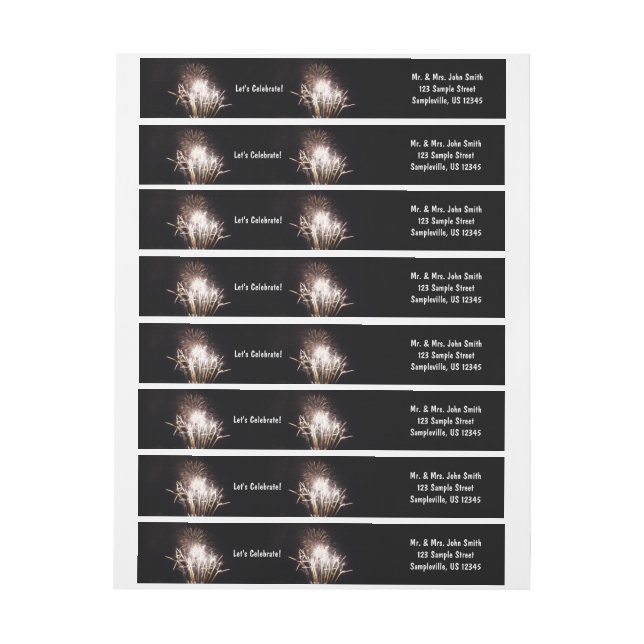 White and Guld Fireworks I Patriotic Firande Etikettband (Ark)