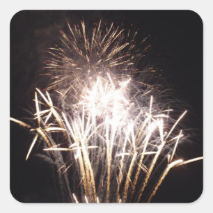 White and Guld Fireworks I Patriotic Firande Fyrkantigt Klistermärke