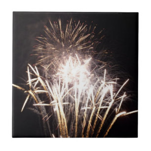 White and Guld Fireworks I Patriotic Firande Kakelplatta