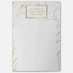 White and Guld Marble Designer Post-it Block