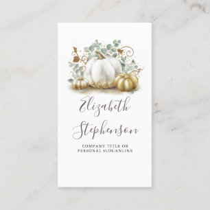 White and Guld Pumpkins Fall Harvest Decor Visitkort