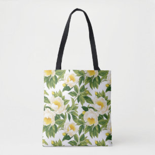 White and gult Claire de Lune peonies Tygkasse