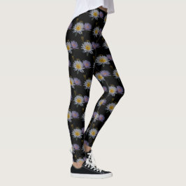 White and Lila Lotus Waterlilies Leggings
