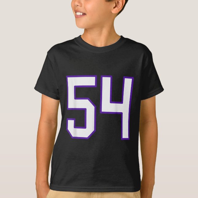 White and Lila Number 54 Jersey Player Uniform # T Shirt (Framsida)