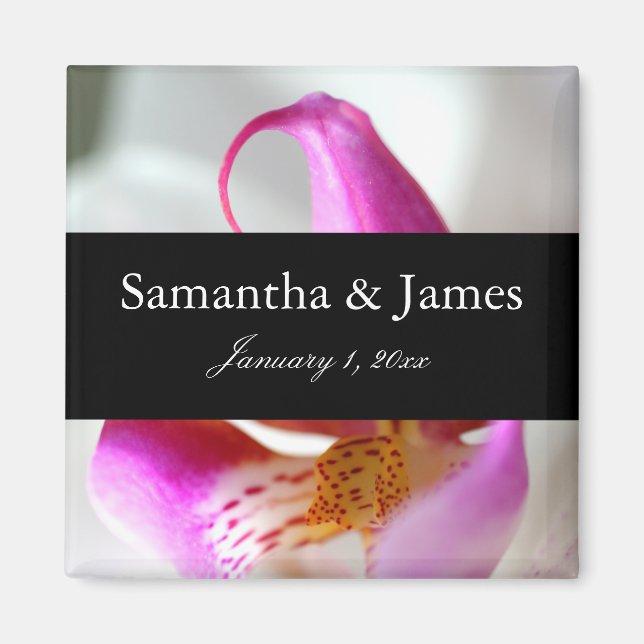 White and Lila Orchid Personal Bröllop Magnet (Framsidan)
