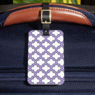 White and Lila Trellis, Lattice, Quatrefoil Bagagebricka