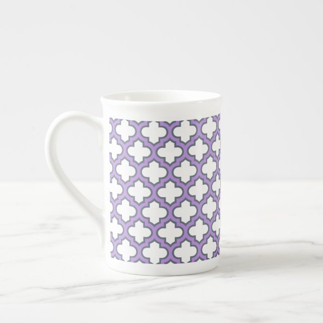 White and Lila Trellis, Lattice, Quatrefoil Benporslin Mugg (Vänster)