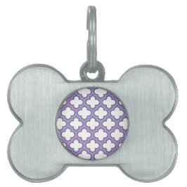 White and Lila Trellis, Lattice, Quatrefoil ID-bricka Husdjur