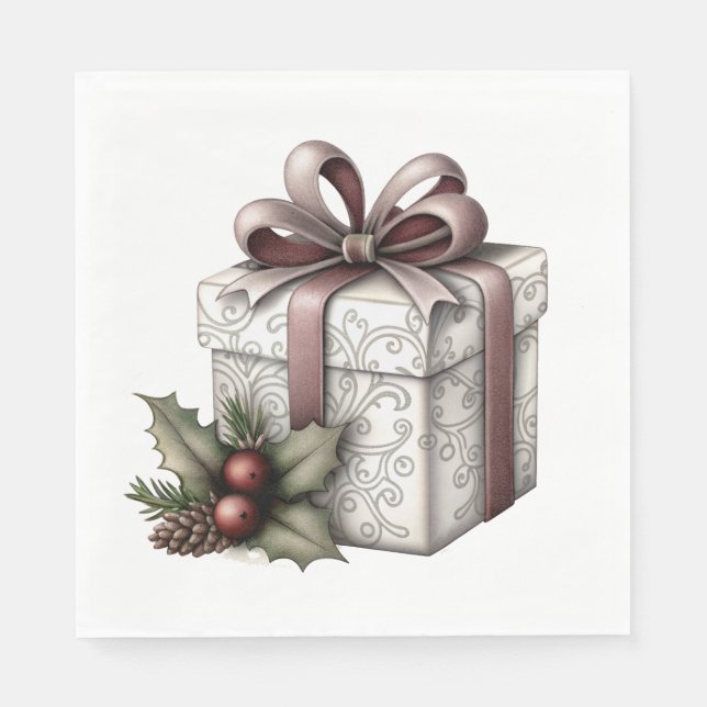 WHITE AND MAUVE HOLIDAY CHRISTMAS THEME PAPPERSSERVETT (Framsidan)
