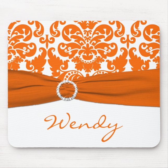 White and Orange Damask Mousepad Musmatta (Framsidan)