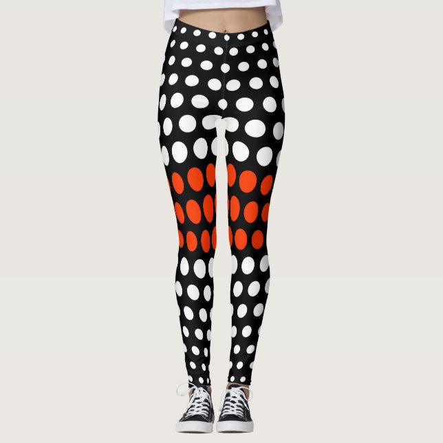 White and Orange Polka Dot Mönster Leggings (Framsida)