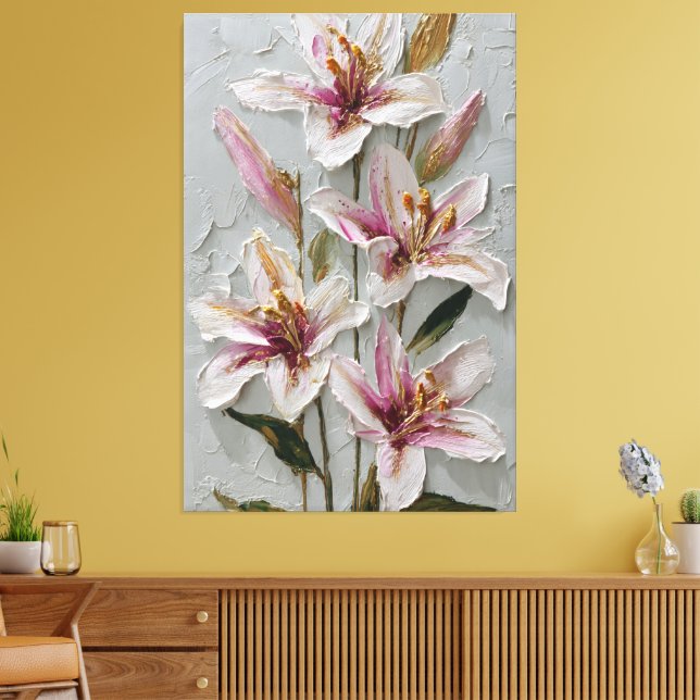 White and Pink Lily Texture Abstract Wall Art Canvastryck (Insitu (Vardagsrum))