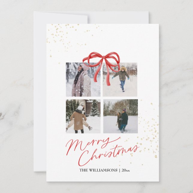 White and Red Aesthetic Family Christmas Card Spara Datumet (Framsida)