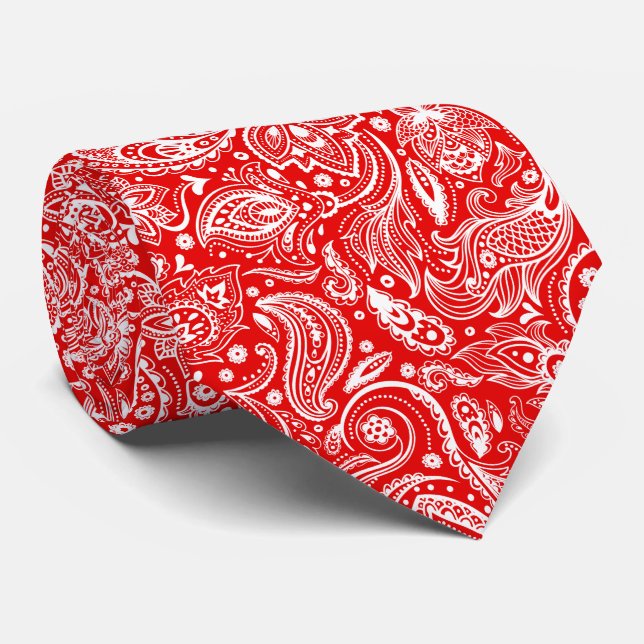 White and Red Blommigt Paisley Mönster Slips (Rullad)