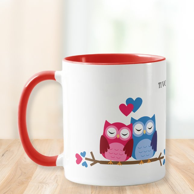 White and Red Ceramic Mug with Romantic Owl Couple Mugg (Skapare uppladdad)