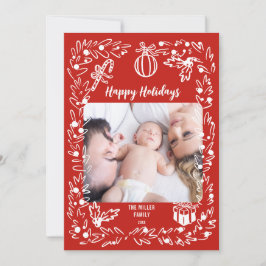 White and red Christmas Photo Card whimsical Julkort