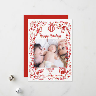 White and red Christmas Photo Card whimsical Julkort