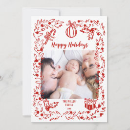 White and red Christmas Photo Card whimsical Julkort