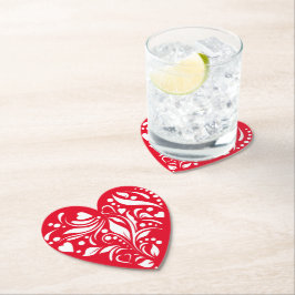 White and Red Heart Valentine Underlägg Papper
