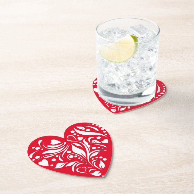 White and Red Heart Valentine Underlägg Papper (Insitu)