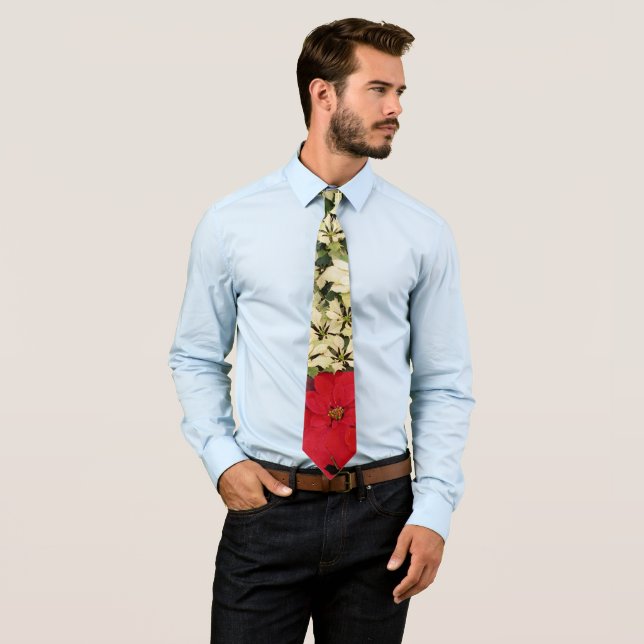 White and Red Poinsettias I Helgdag Blommigt Slips (In Situ)