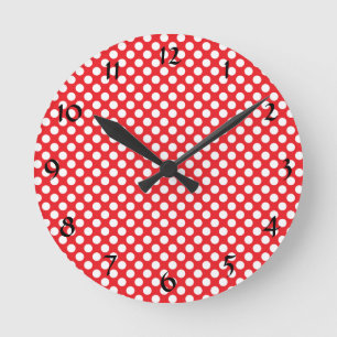 White and Red Polka Dot Rund Klocka