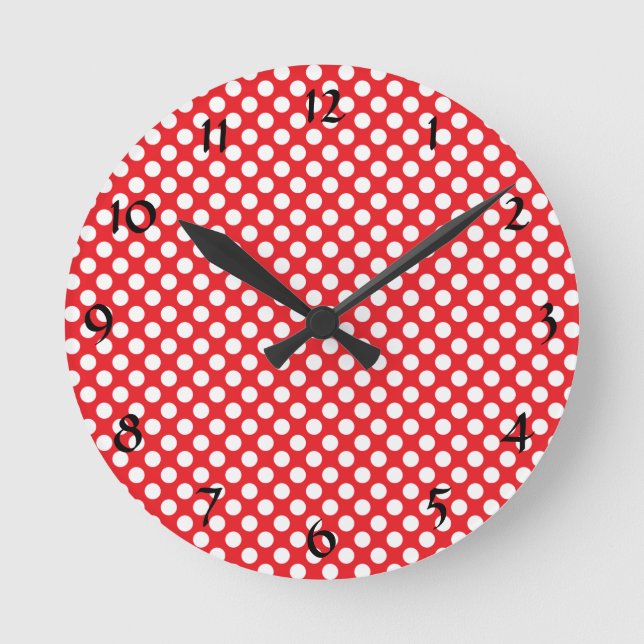 White and Red Polka Dot Rund Klocka (Framsida)