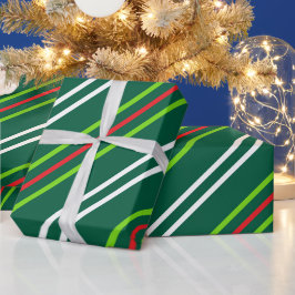 White and Red Stripes on Dark Green Christmas Presentpapper