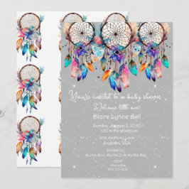 White and Rosa Dreamcatcher Girl Baby Shower Inbjudningar