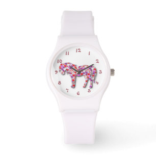 White and Rosa Heart Horse Pony Watch Armbandsur