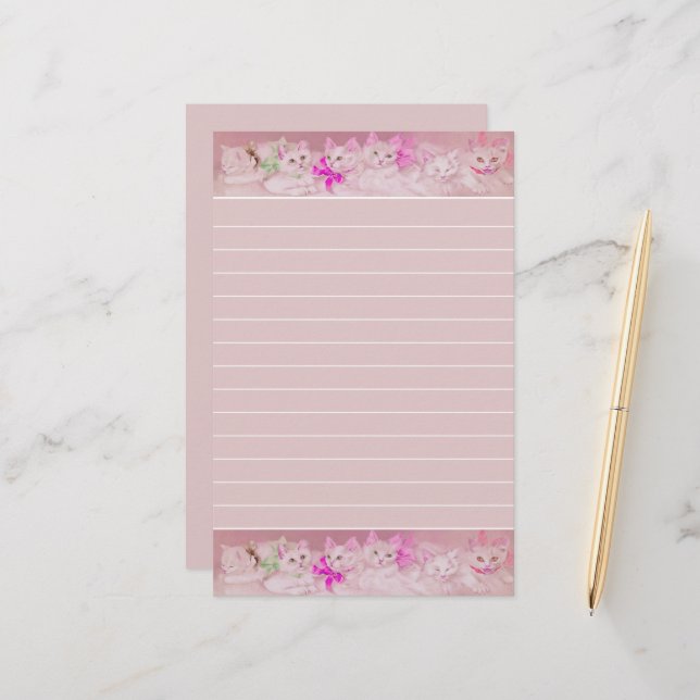 White and Rosa Kittens Personal Brevpapper (Fram/Back In Situ)