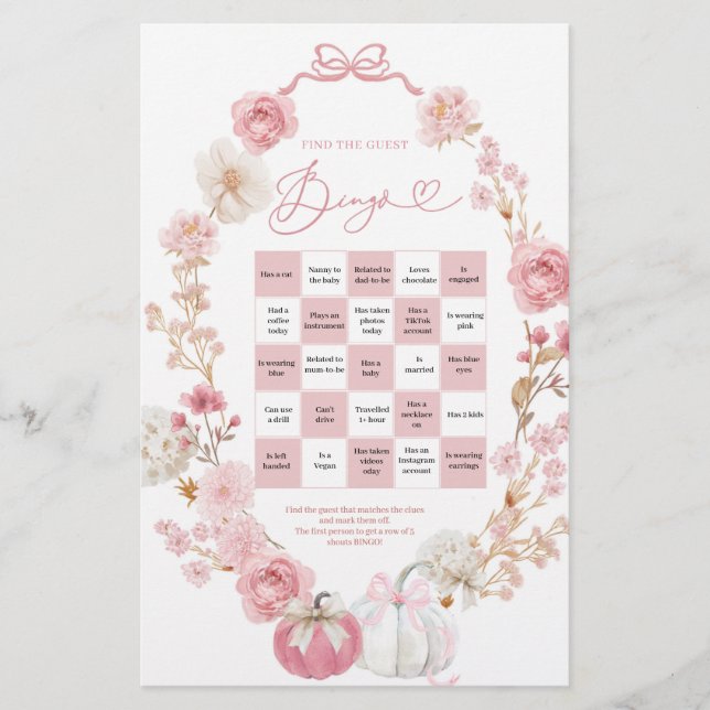 White and Rosa Little Pumpkin Hitta gästen Bingo (Framsida)