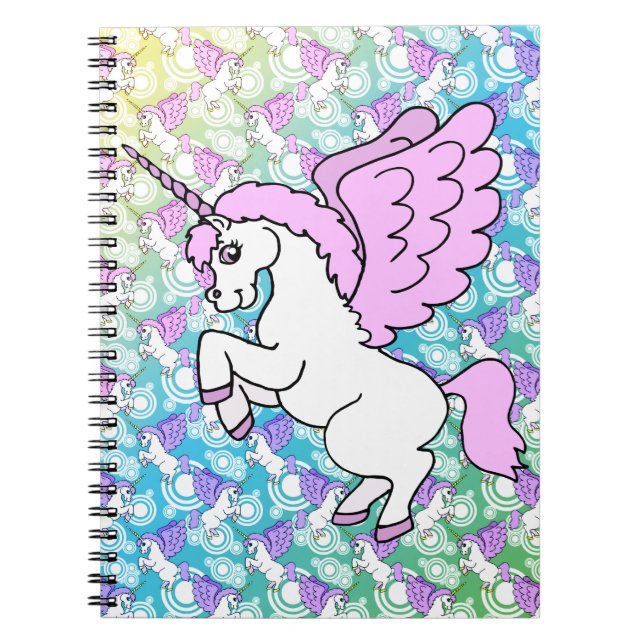 White and Rosa Unicorn Anteckningsbok Med Spiral (Framsidan)