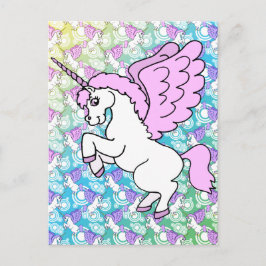 White and Rosa Unicorn Vykort