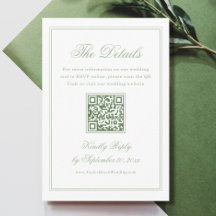White and Sage Green Wedding Details Qr Code