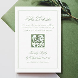 White and Sage Green Wedding Details Qr Code Tilläggskort