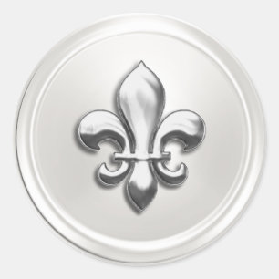 White and Silver Fleur de Lis EnKue Seal Runt Klistermärke