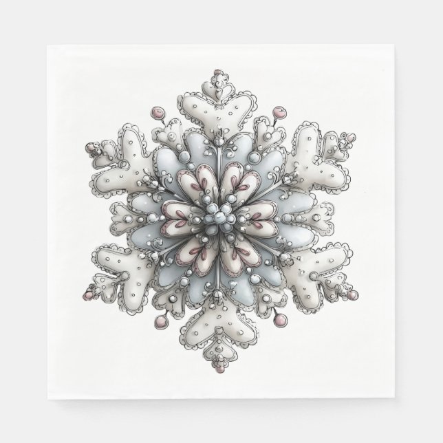 WHITE AND SILVER HOLIDAY WINTER SNOWFLAKES PAPPERSSERVETT (Framsidan)