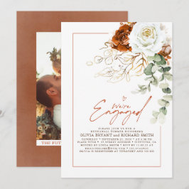 White and Terracotta Floral Engagement Party Photo Inbjudningar