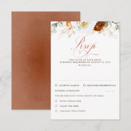 White and Terracotta Flowers Wedding RSVP OSA Kort