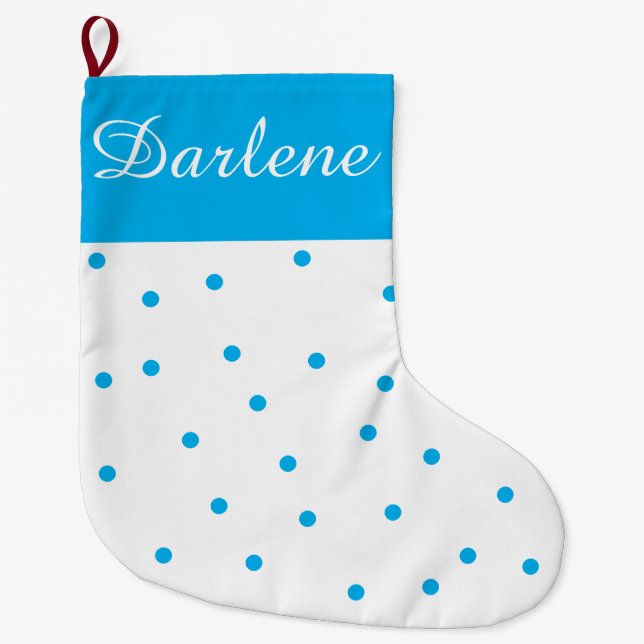 White and Turquoise Polka Dot: Stor Julstrumpa (Framsidan)