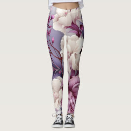 White and Violet Orchids Mönster Leggings